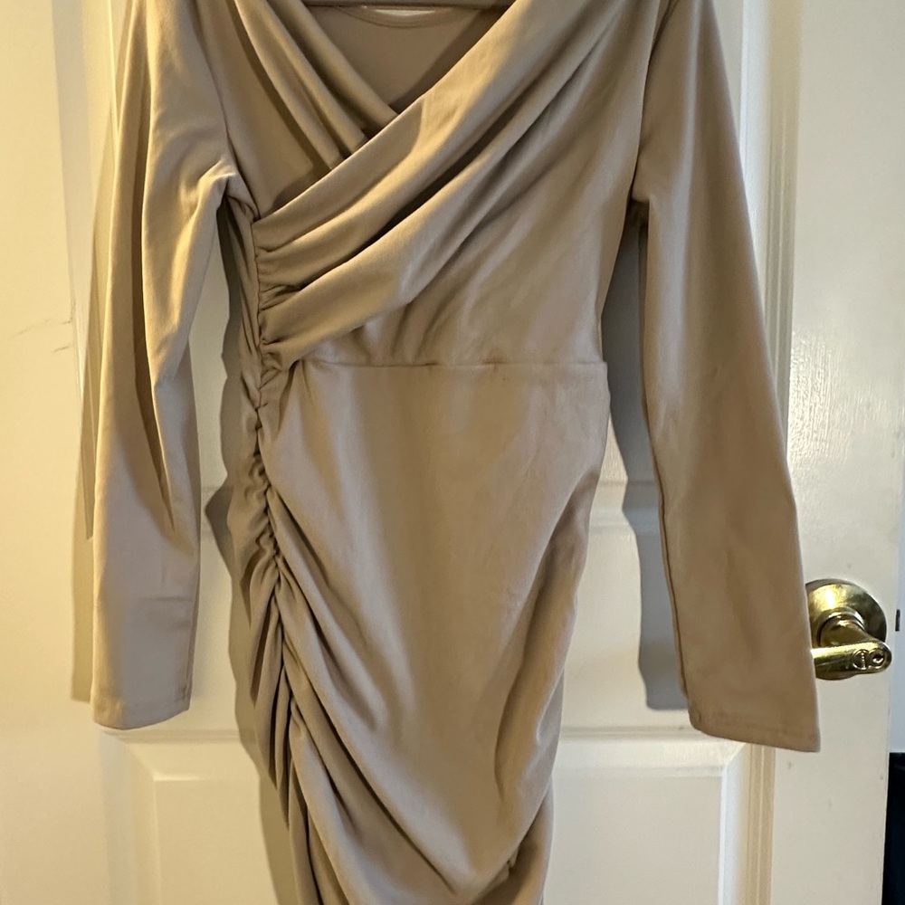 Elegant Beige Ruched Dress